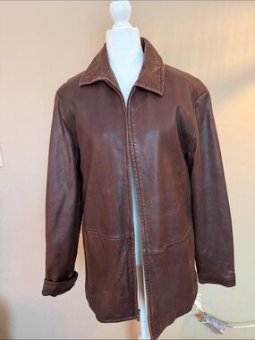 Allen Solly Brown Leather Bomber Jacket